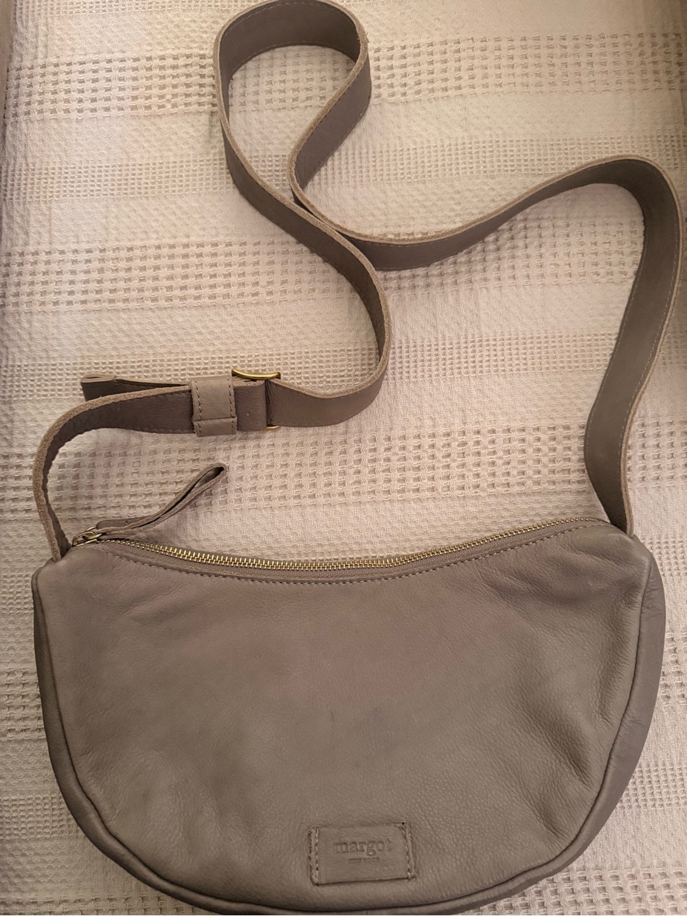 margot Taupe Leather Crescent Crossbody Bag
